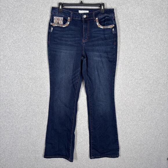 Cato Bootcut Southwest Aztec Jeans 14 Stretch Sequins Embroidered Rodeo Western - Picture 2 of 16